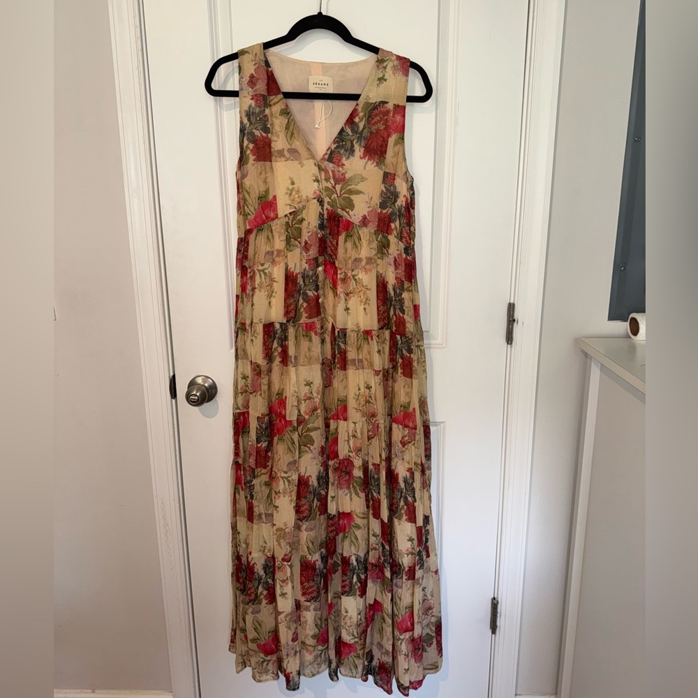 Sezane Floral Red and Cream Maxi Dress